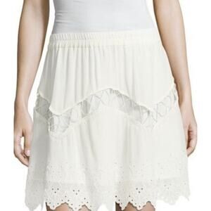 IRO $440 Flynn Short White Skirt Size 36 Flowy Elastic Waist Scalloped Hem Fairy